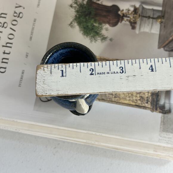 Studio Art Egg Separator Small Stoneware Blue Funny Face Open Mouth Glazed - Picture 9 of 9